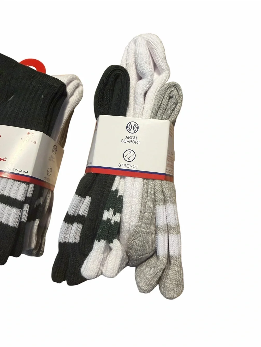 Champion Youth Crew Socks 3-Pack in Green,White and Gray. (X2)